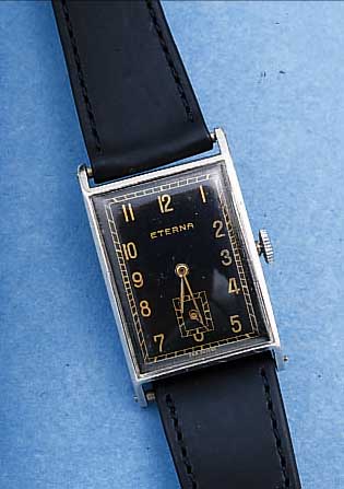 ETERNA HERRENARMBANDUHR, SCHWEIZ UM 1938, EDELST., AUßER LEDERB. U. KRONE ORIG.-ZUSTAND,BLATT FL., INNENSCHALE GEGEN MAGNETISMUS, ...