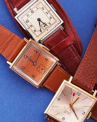 KONVOLUT: 3 HERRENARMBANDUHREN, WOHL FRANK- REICH UM 1940-1960, ALLE HANDAUFZUG, CARREE- GEH. (2X HARTVERG., 1X HARTVERCHR.), LEDERB. NEU, WENIG ...