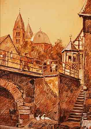 GRAF, KARL,  DER SPEYERER DOM VOM SPEYERBACH AUS GESEHEN, PASTELLZEICHNUNG VON 1934, LI. U. SIGN., CA. 47 X 33 CM, ...