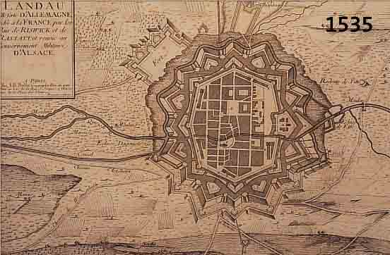KUPFERSTICH VON J.B. NOLIN, DIE FESTUNG VON LANDAU, GEGLäTTETE BUGFALTE, CA. 27 X 42 CM, PP, U.GL., R.