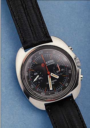 ROAMER ARMBANDCHRONOGRAPH PASADENA/733, SCHWEIZ UM 1969, EDELST.-STüLPGEH., 2-TEIL. ZIFFERBL., AUßEN 100ER TEILUNG, 30-MIN.-STOPP-ZäHLER, ...