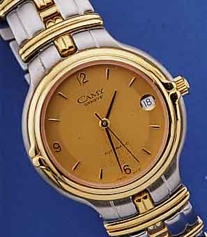 CAMY HERRENARMBANDUHR AUTOMATIK, SCHWEIZ UM 1994, EDELST. INCL. BAND, TEILW. HARTVERG., BEIDS. GEH. MINERALFLACHVERGL., ETA KAL. 2892-A2 (BEKANNT ...