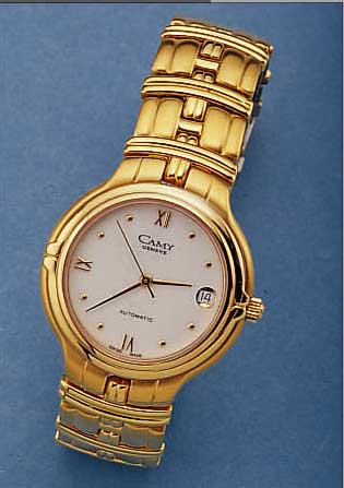 CAMY HERRENARMBANDUHR AUTOMATIK, SCHWEIZ UM 1994, EDELST. INCL. BAND, TEILW. HARTVERG., BEIDS. GEH. MINERALFLACHVERGL., ETA KAL. 2892-A2 (BEKANNT ...