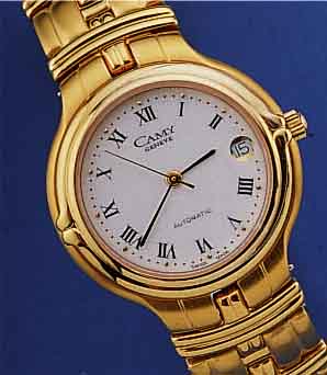 CAMY HERRENARMBANDUHR AUTOMATIK, SCHWEIZ UM 1994, EDELST. INCL. BAND, TEILW. HARTVERG., BEIDS. GEH. MINERALFLACHVERGL., ETA KAL. 2892-A2 (BEKANNT ...