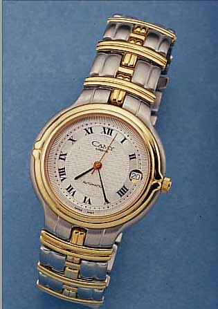 CAMY HERRENARMBANDUHR AUTOMATIK, SCHWEIZ UM 1994, EDELST. INCL. BAND, TEILW. HARTVERG., BEIDS. GEH. MINERALFLACHVERGL., ETA KAL. 2892-A2 (BEKANNT ...