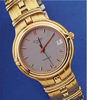 CAMY HERRENARMBANDUHR AUTOMATIK, SCHWEIZ UM 1994, EDELST. INCL. BAND, TEILW. HARTVERG., BEIDS. GEH. MINERALFLACHVERGL., ETA KAL. 2892-A2 (BEKANNT ...