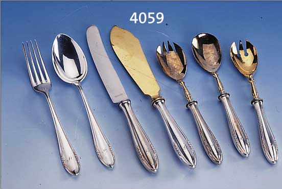 BESTECK FüR 6 PERSONEN, UM 1910, BSF, 800ER SILBER, BES.-MONOGR. ST., BEST AUS: 6 MESSER (GRIFFE GEFüLLT, KLINGEN STAHL), 6 GABELN, ...