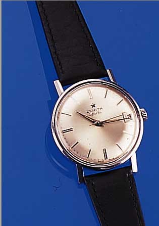 ZENITH HERRENARMBANDUHR SPORTO, SCHWEIZ UM 1965, EDELST., BODEN GESCHR., 19 ST., HANDAUF-ZUGKAL. 2532, RINGUNR., FLACHSPIR., INCABL., AUßER ...