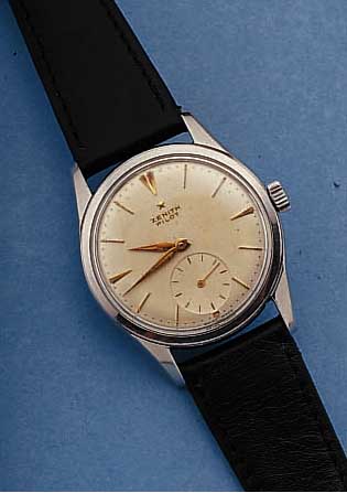 ZENITH HERRENARMBANDUHR PILOT, SCHWEIZ UM 1954, EDELST., BODEN GESCHR., BLATT VERS., ALTERSBED. L. FL., 17 ST., WERK MATT VERG., GEPR. ...