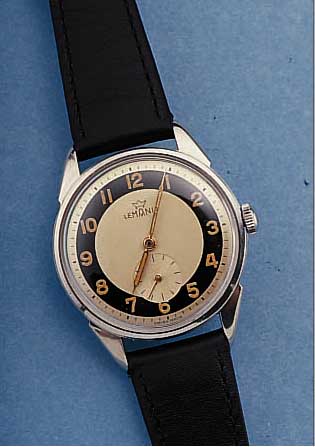 LEMANIA HERRENARMBANDUHR, REF.-NR. 298/2, SCHWEIZ UM 1958, EDELST., BODEN GESCHR., AUßERLEDERB. ORIG.-ZUSTAND, 17 ST., HANDAUFZUGKAL. 3000, ...