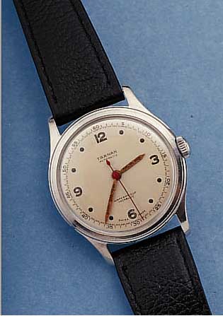 A.S. HERRENARMBANDUHR HAMMERAUTOMATIK, SCHWEIZ/SCHWEDEN UM 1948, EDELST., BODEN GESCHR., BEZ. TäRNAN, SCHR.-UNR., FLACHSPIR., INCABL., ...