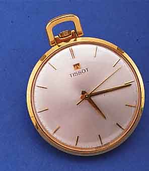 TISSOT FRACKUHR, SCHWEIZ UM 1965, 20 MICRON GG-AUFLAGE, BODEN U. GLASR. GEDR., VERS. BLATTAUFGEL. GOLD-STD.-ZEICHEN, GOLDZEIGER, 17 ST.,RUNDANKERW., ...