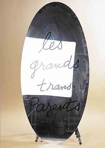 MAN RAY, 1890-1976, GROßES SPIEGELOBJEKT 180 X 90 CM, OVAL, SCHRIFTBILD UNTER GLAS: LES GRANDS TRANS-PARENTS, GUTER ...