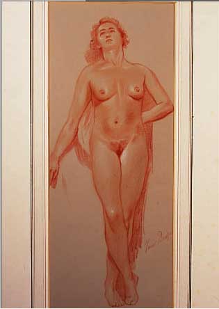 BERGER, HANS, ANFANG 20. JH., KONVOLUT ZWEI RöTELZEICHNUNGEN, HIER: STEHENDER WEIBLICHER AKT EN FACE, SIGN., 44 X 26 CM, PP; STEHENDER MäNNLICHER ...