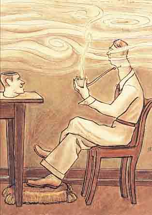 KOCH, PETER, DAT. 1929, MISCHTECHNIK, 31 X 28 CM, DER RAUCHER, SIGNIERT UND BEZ., UNTER GLAS, RAHMEN