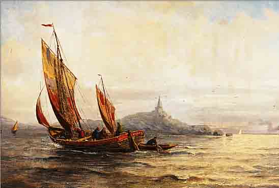 BYON, WOHL FRANZöSICHER MARINEMALER D. 19./20. JH., HIER: FISCHERBOOTE VOR DER KüSTE,QUALITäTVOLLE MALEREI, ÖL/LWD. (MIN. BESCH.), SIGN., ...