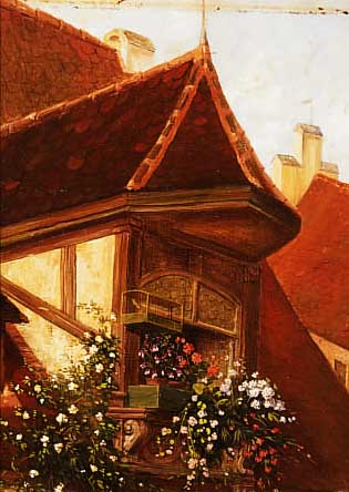 ELLMER, A., MüNCHENER KOPIST ANFANG 20. JH.,SEHR QUALITäTVOLLE KOPIE NACH SPITZWEGS "DACHGAUBE", HIER: BLUMENKäSTEN UND KäFIG ...