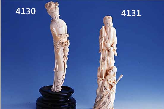 SKULPTUR: LAOTSE MIT BEGLEITUNG, CHINA UM 1910/20, JAPANISCHE ANKLäNGE, MIT FREI GEARBEI-TETEN BESEN, DOPPELKüRBIS ETC, Z.T. SCHWARZ GE-HöHT, ...