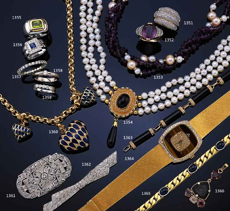 3-REIH. COLLIER MIT AMETHYSTEN UND PERLEN, GG 585/000 GEPRüFT, REICH VERZIERT, BE- SETZT MIT 1 AMETHYSTCABOCHON UND 1 PAMPEL, 3-REIHIG ...