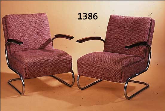 PAAR SESSEL, ENTWURF WALTER KNOLL FüR THONET 1936, STAHLROHR VERNICKELT, L. ALTERSSPUREN IN DER LITERATUR ABGEBILDET MODELL K 411, LIT. ...