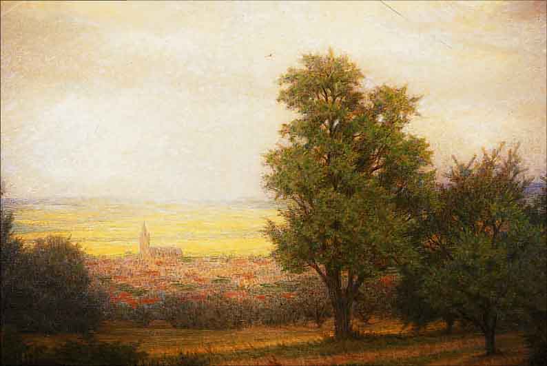 REINHOLD, WEBER, *1864 FRANKFURT/M., BLICK AUF EIN TAUNUSSTäDTCHEN MIT REIFEN KORNFEL- DERN IM VORDERGRUND, ÖL/LWD., (L. ...