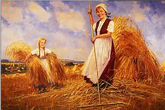 RAU, ALEXANDER, DEUTSCHER KüNSTLER ANFANG 20. JH., HIER: ZWEI MäDCHEN BEI DER KORNERNTE,ÖL/LWD., SIGN., 70 X 94 CM, R.