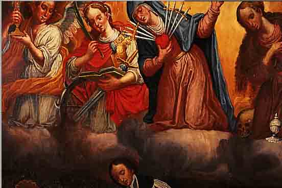UNBEK. KüNSTLER DES 18. JH., WOHL SüD- DEUTSCHLAND, HIER: HEILIGENGESTALTEN IN DEN WOLKEN üBER GLäUBIGEN, ÖL/LWD. ...