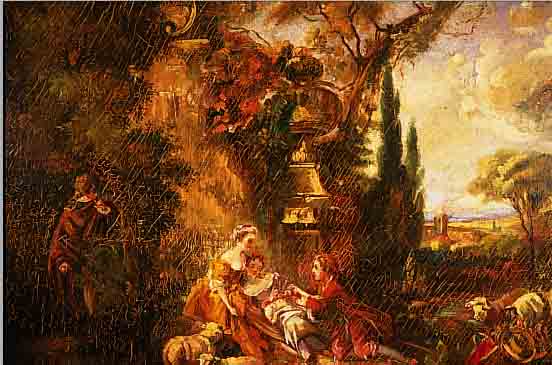 UNBEK. KüNSTLER DES 19. JH., KOPIE NACH DEM ORIGINAL VON FRANCOIS BOUCHER IM PARISER LOUVRE, SCHäFERSZENE, ÖL/LWD. (REST., ...