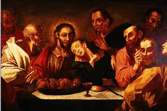UNBEKANNTER KüNSTLER UM 1680 ODER FRüHER, GROSSE ABENDMAHLSZENE, ÖL/LWD./HOLZ, 73 X 169 CM, R.
