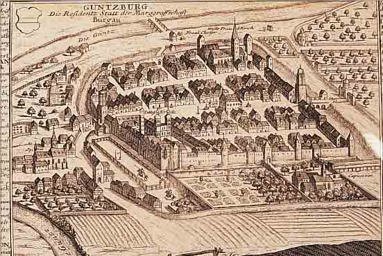 KONVOLUT VON 2 BLATT, MIT KUPFERSTICHEN AUS GüNTZBURG: 1.) KUPFERSTICH V. STRIDBECK GüNTZBURG, DIE RESIDENTZ STATT D. MARGGRAFF- SCHAFT ...