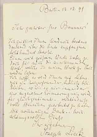 ZWEI BRIEFE DES KüNSTLERS JOSEF LIECK, BERLIN,DAT. 7.12. UND 13.12.1899, ZWEI EIGENH. QUITTUNGEN BZW. ANREDE üBER DEN BILDERVER- KAUF EINES ...