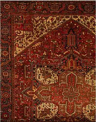 HERIZ, PERSIEN, 395 X 320CM, EHZ 3 FLOR WOLLE, CA.50 JAHRE, (GROSSES LOCH )