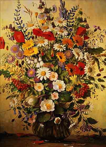 VAELTL, OTTO, 1885 MOOSBURG-1977 SEESHAUPT, STILLEBEN MIT GROßEM WIESENBLUMENSTRAUß, ÖL/LWD, RE. U. SIGN., CA. 80 X 70 CM, R.