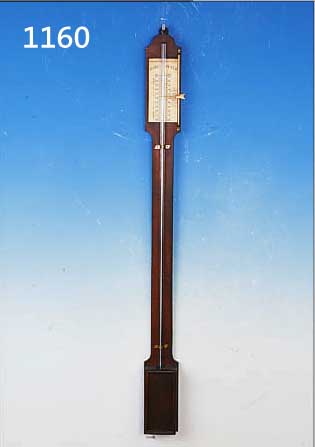 BAROMETER, DEUTSCH, UM 1880, HARTHOLZ, BAROMETERSKALA HINTER GLAS, VERSTELLBARER MERKZEIGER, LANGES BAROMETERGLAS, IM UNTEREN KäSTCHEN ...