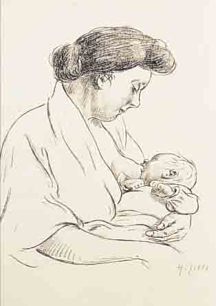 ZILLE, HEINRICH, 1858-1929, DIE MUTTER, LITHOGRAPHIE AUS KOMM KALINKEN KOMM, RE. U. HANDSIGNIERT, LEICHT GEBRäUNT, CA. 24 X 20 ...