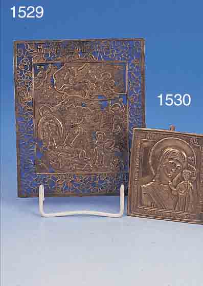 REISEIKONE, RUSSLAND, 2. HäLFTE 19. JH., BRONZE, DIE FEURIGE HIMMELFAHRT DES HL. ELIAS, RESTE BLAUER EMAILIERUNG, CA. 14,5 X ...