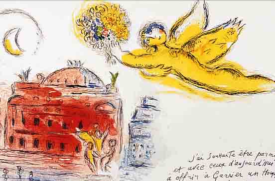 CHAGALL, MARC, HOMMAGE A GARNIER, FARBLITHO-GRAPHIE, IM STEIN SIGN., CA. 32 X 48 CM