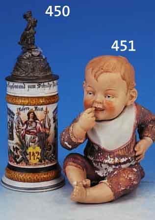 PORZELLANFIGUR, WOHL HEUBACH, UM 1910-20, BISKUITPORZELLAN, BEMALT, KÖRPER MIT FARBAB- BLÄTTERUNGEN, H. CA. 22 CM