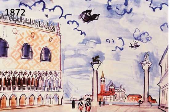 DUFY, RAOUL, 1877-1953, VENISE, LA PIAZETTA DI SAN MARCO, FARBLITHOGRAPHIE NACH EINEM AQUARELL, ED. ADAGP PARIS 1959, CA. 36 X 25 CM
