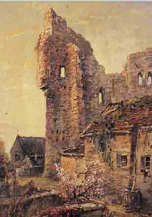 PROUST, M., FRZ. MALER UM 1900, BURGRUINE IM DORF, ÖL/LWD, RE. U. SIGN., CA. 56 X 46 CM, R.