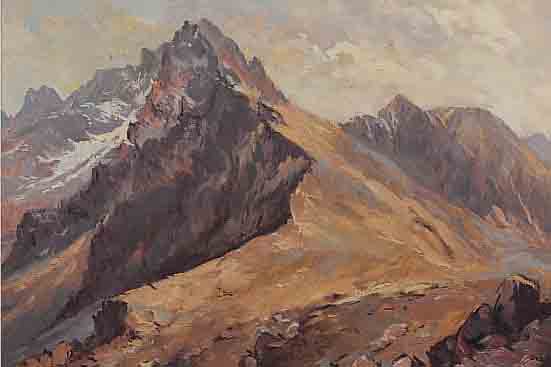 ZUSCHREIBUNG: GABLER, HANS, 1908 BABENHAUSEN- 1977 OBERSTDORF, LANDSCHAFT IM HOCHGEBIRGE, ÖL/MALKARTON, CA. 36 X 46 CM, R.