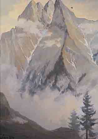 BAIER, HANS KARL, 1918-1976, MALER IN OBERSTDORF, BERGMASSIV IM NEBEL, ÖL/MALKAR- TON, CA. 74 X 54 CM, R.. SIGN. UND DAT. 47