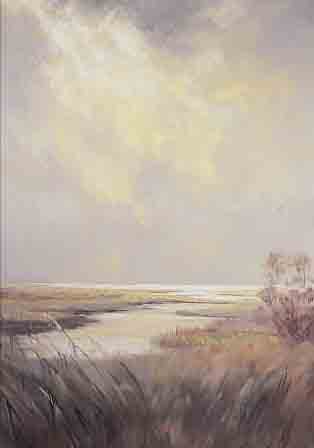 BAIER, HANS KARL, 1918-1976, MALER IN OBERSTDORF, WEITE MOORLANDSCHAFT, ÖL/HART- FASER, RE. U. SIGN., CA. 70 X 52 CM, R.