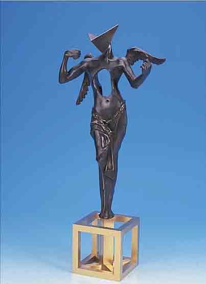 DALI, SALVADOR, 1904-1989, DER SURREALISTISCHE ENGEL, BRONZEFIGUR, NUM. 1165/1500, AUF POLIERTEM MESSINGSOCKEL, GESAMTH. CA. ...