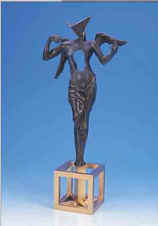 DALI, SALVADOR, 1904-1989, DER SURREALISTISCHE ENGEL, BRONZEFIGUR, NUM. 1181/1500, AUF POLIERTEM MESSINGSOCKEL, GESAMTH. CA. ...
