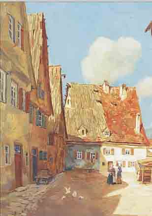 MAULWURF, HANS, GEB. 1878 NüRNBERG, DORFANSICHT, GOUACHE AUF PAPIER, RE. U. SIGN. UND DAT. 1920, AM OBEREN RAND ...