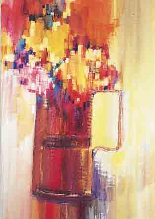 UNBEKANNTER MALER, DATIERT 1974, STILLEBEN MIT BLUMENVASE UND FENSTERBANK, AQUARELL AUF LEINWAND, UNLESERLICH SIGN. UND DATIERT, CA. ...