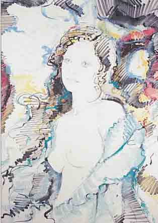 CARTCARTAR, MARTI, , PORTRÄT DER OLGA WADLOWSKAJA, MISCHTECHNIK IN BLEISTIFT, BUNSTIFT UND FILZSTIFT, LI. U. SIGN., CA. 68 X 48 CM, PP, U.GL., R.