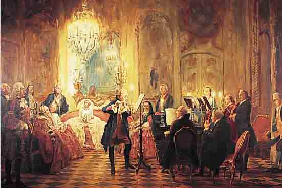 BEHMER, GEORG, BERLINER KOPIST, UM 1900/10, KOPIE NACH A. V. MENZELS, FLöTENKONZERT, ÖL/LWD, RE. U. SIGN., CA. 73 X 102 CM, RAHMEN
