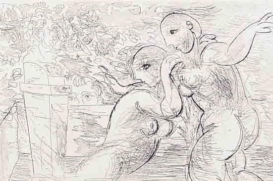 PICASSO, PABLO, 1881-1973, LES BAIGNEUSES SURPRISES, OFFSET NACH EINER RADIERUNG AUS DERSUITE VOLLARD VON 1933, AUF BüTTEN VON DE BAS, IN DER ...